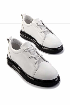 Beyaz Hakiki Deri Erkek Sneaker E01347042703