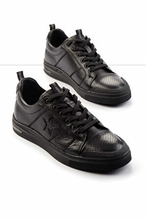 Siyah Hakiki Deri Erkek Sneaker E01398202703