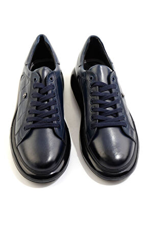 Lacivert Hakiki Deri Erkek Sneaker E01401099841