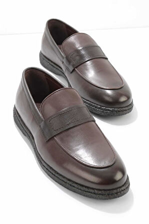 Kahve Hakiki Deri Erkek Loafer Ayakkabı E01549718103