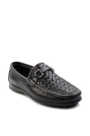 Siyah Leather Erkek Loafer Ayakkabı E01557255316