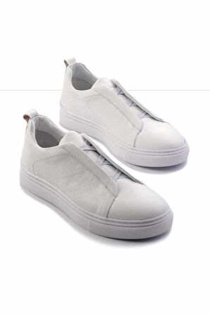 Beyaz Hakiki Deri Erkek Sneaker E01585712803