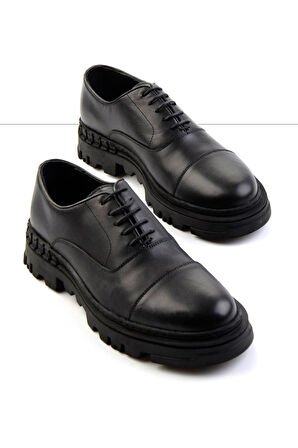 Siyah Hakiki Deri Erkek Klasik Ayakkabı E01589330803