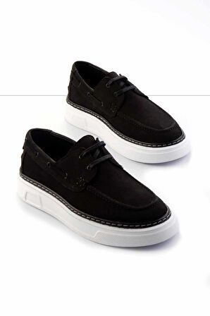 Siyah Nubuk Hakiki Deri Erkek Casual Ayakkabı E01585222201
