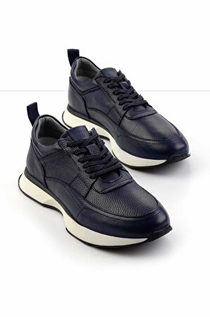Lacivert Hakiki Deri Erkek Sneaker E01585748540