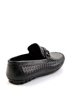 Siyah Baskılı Hakiki Deri Erkek Loafer Ayakkabı E01623202003