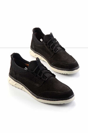 Siyah Nubuk Hakiki Deri Erkek Casual Ayakkabı E01733033101