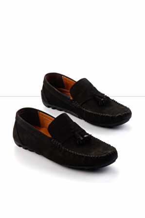 Siyah Nubuk Hakiki Deri Erkek Loafer Ayakkabı E01733033701