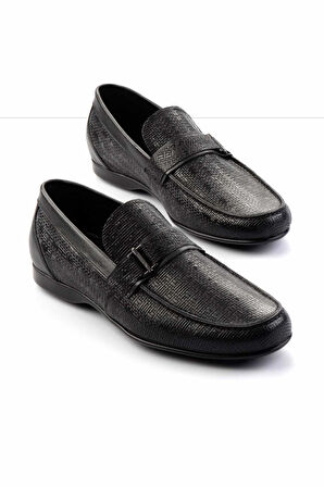Siyah Baskılı Hakiki Deri Erkek Loafer Ayakkabı E01757267403