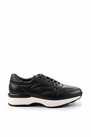 Siyah Baskılı Hakiki Deri Erkek Sneaker E01757167403