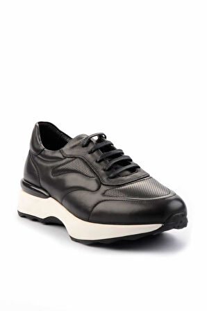 Siyah Baskılı Hakiki Deri Erkek Sneaker E01757167403