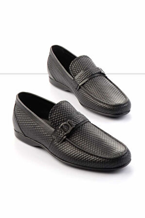Siyah Baskılı Hakiki Deri Erkek Loafer Ayakkabı E01757267803