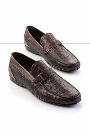 Kahve Baskılı Hakiki Deri Erkek Loafer Ayakkabı E01757267403
