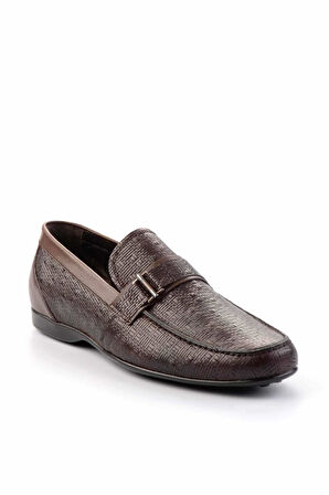 Kahve Baskılı Hakiki Deri Erkek Loafer Ayakkabı E01757267403