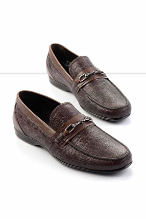 Kahve Baskılı Hakiki Deri Erkek Loafer Ayakkabı E01757267903