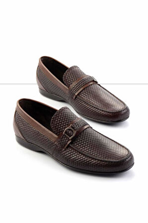 Kahve Baskılı Hakiki Deri Erkek Loafer Ayakkabı E01757267803