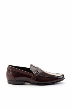 Bordo Baskılı Hakiki Deri Erkek Loafer Ayakkabı E01757267603