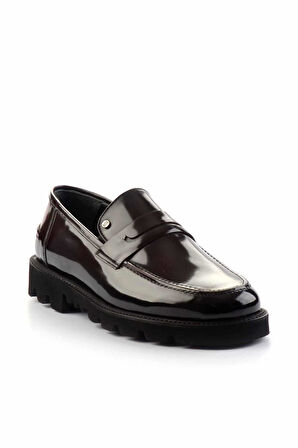 Bordo Açma Hakiki Deri Erkek Loafer Ayakkabı E01798103114