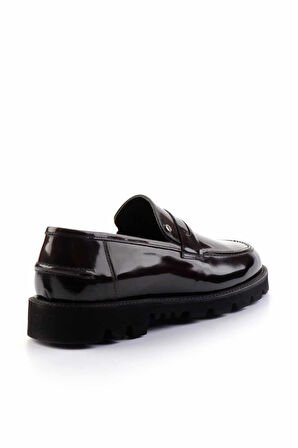Bordo Açma Hakiki Deri Erkek Loafer Ayakkabı E01798103114