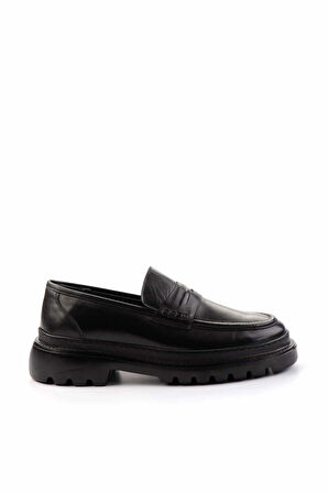 Siyah Antik Hakiki Deri Erkek Loafer Ayakkabı E01798105541