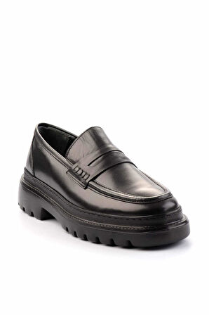 Siyah Antik Hakiki Deri Erkek Loafer Ayakkabı E01798105541