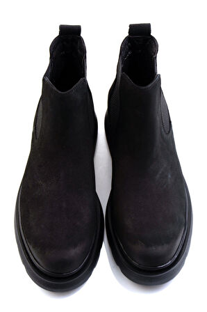 Siyah Hakiki Deri Erkek Bot & Bootie E02054070601