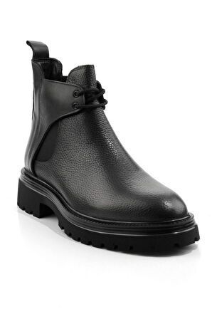 Siyah Hakiki Deri Erkek Bot & Bootie E02304093140