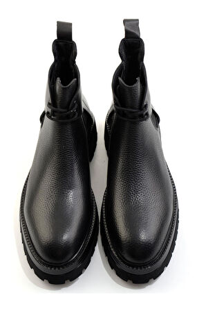 Siyah Hakiki Deri Erkek Bot & Bootie E02304093140