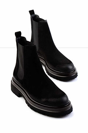 Siyah Süet Hakiki Deri Erkek Bot & Bootie E02304930102