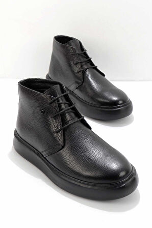 Siyah Hakiki Deri Erkek Bot & Bootie E02401020040