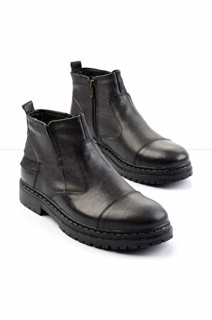 Siyah Baskılı Hakiki Deri Erkek Bot & Bootie E02440702103
