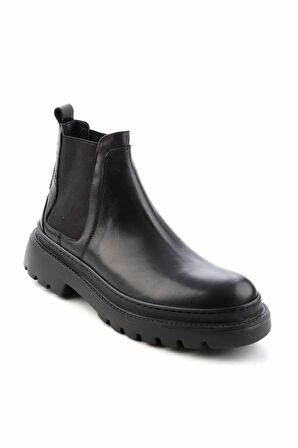 Siyah Hakiki Deri Erkek Bot & Bootie E02587510803