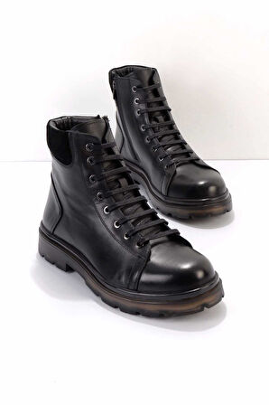 Siyah Hakiki Deri Erkek Bot & Bootie E02611210440