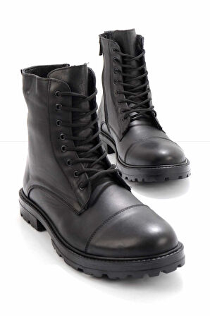 Siyah Hakiki Deri Erkek Bot & Bootie E02733083503