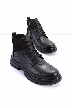 Siyah Hakiki Deri Erkek Bot & Bootie E02863521703
