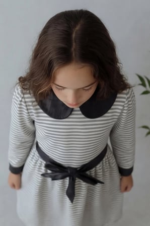 Kız Çocuk Elbise Suni Deri Detaylı Bebe Yaka Sırtı Fermuarlı Şık Elbise