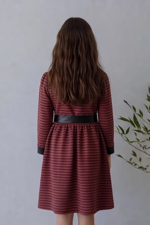 Kız Çocuk Elbise Suni Deri Detaylı Bebe Yaka Sırtı Fermuarlı Şık Elbise