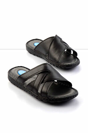 Siyah Hakiki Deri Erkek Terlik E04437182803