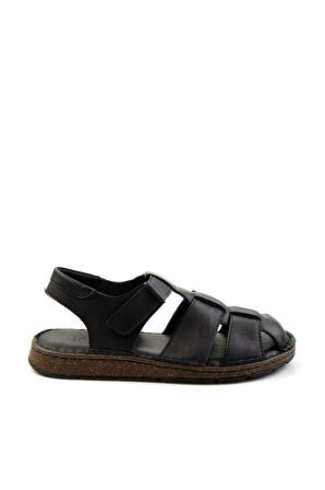 Siyah Hakiki Deri Erkek Sandalet E05433011043