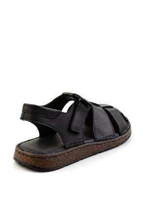 Siyah Hakiki Deri Erkek Sandalet E05433011043