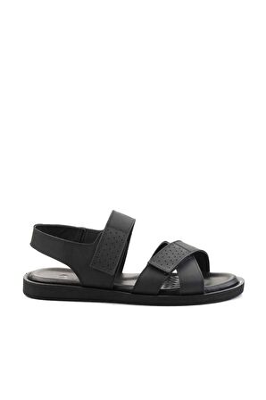 Siyah Hakiki Deri Erkek Sandalet E05801043403