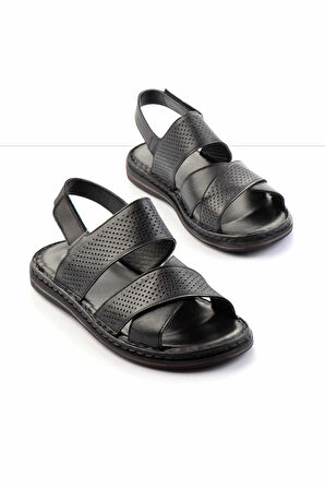 Siyah Leather Erkek Sandalet E05804022043