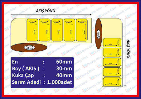 30X60 ECO TERMAL ETİKET SARI  ( 1000 li )