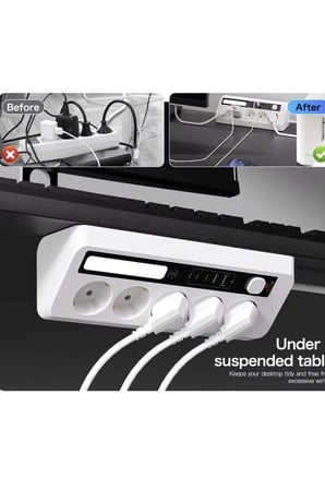 5’li Akım Korumalı Priz 2500w | 2 Usb + 2 Type-c Hızlı Şarj | Led Gece Lambalı | Dokunmatik Siyah