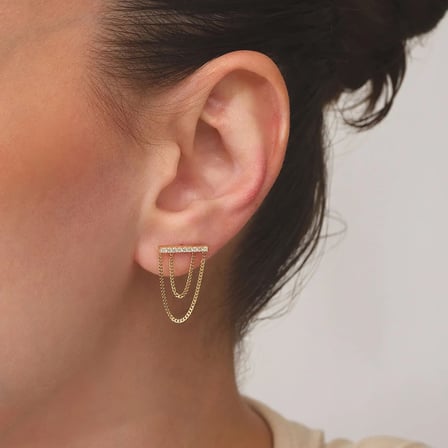 Taşlı Model Sallantı Altın Küpe
