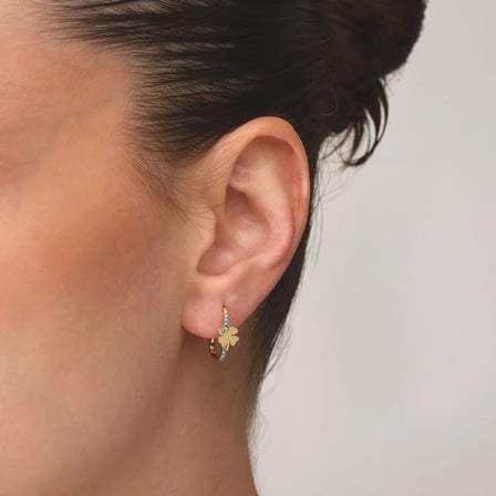 Yonca Model Taşlı Dikdörtgen Halka Altın Küpe