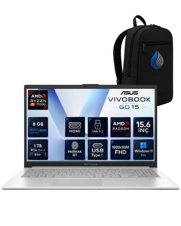 ASUS Vivobook Go 15 AMD Ryzen 5 7520U 8 GB LPDDR5 1 TB SSD 15.6'' Full HD Windows 11 Pro Dizüstü Bilgisayar E1504FA-BQ4893RNP02