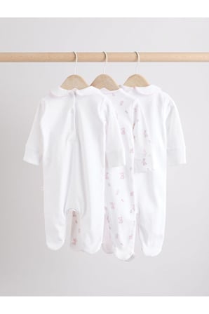Next Baby % 100 Pamuklu Krem Pembe Tavşan Desenli Nakışlı 3'lü Tulum Set