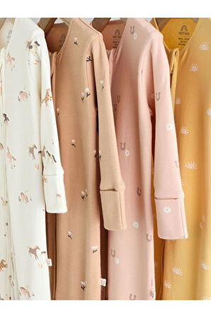 Next Baby %100 Pamuklu Neutral Hayvan Desenli 4'lü Tulum Set