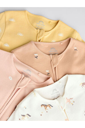 Next Baby %100 Pamuklu Neutral Hayvan Desenli 4'lü Tulum Set